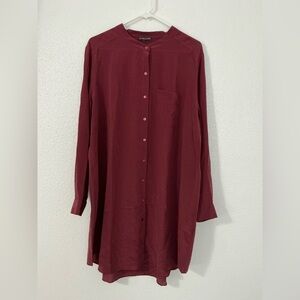 Eileen Fisher 100% silk wine burgundy shirt dress